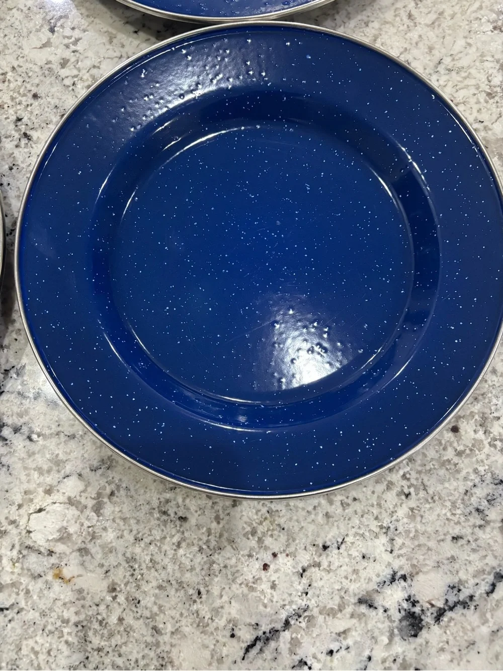 Blue Enamel Speckled Camping Dish Set Vintage Farmhouse Decor - Picture 3 of 16